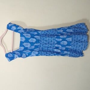 Crown & Ivy Kids Blue + White Tiered Maxi Dress Ruffle Sleeve Girls Size M